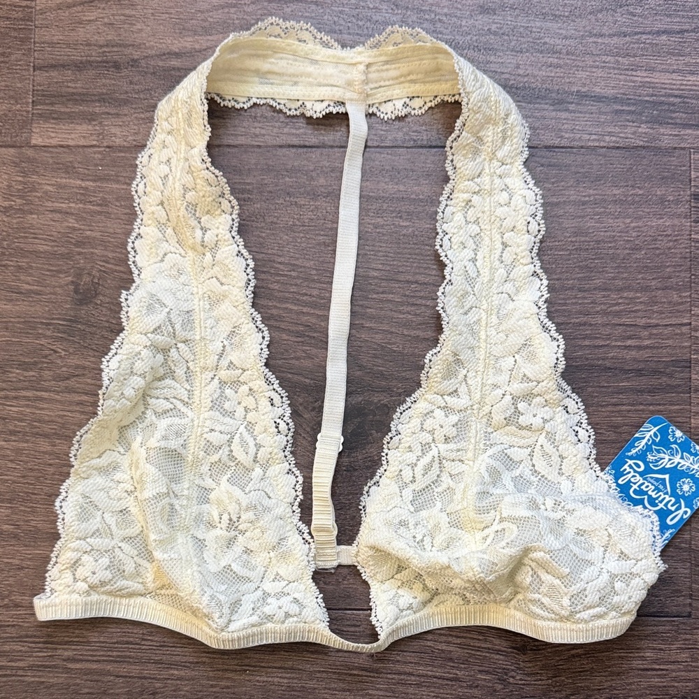 Free People Cream Lace Halter Bralette